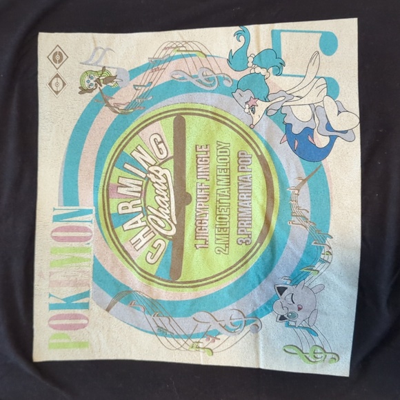 Pokemon tee shirt black Charming Chants Jigglypuff Meloetta Primarina size M - Picture 2 of 6